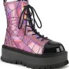 Demonia SLACKER-88 Pink Holographic Spiderweb Platform Ankle Boots Shoes