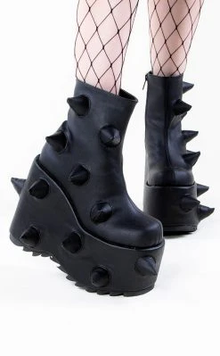Demonia SLAY-77 Black Matte Spike Platform Boots Shoes