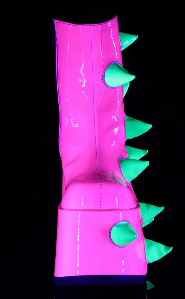 Demonia Shoes SLAY-77 UV Neon Pink-Neon Green Platform Boots 4 Demonia Shoes SLAY-77 UV Neon Pink-Neon Green Platform Boots