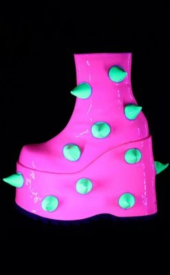 Demonia Shoes SLAY-77 UV Neon Pink-Neon Green Platform Boots 9 Demonia Shoes SLAY-77 UV Neon Pink-Neon Green Platform Boots