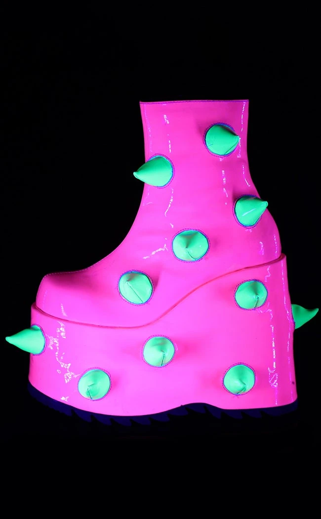 Demonia Shoes SLAY-77 UV Neon Pink-Neon Green Platform Boots 5 Demonia Shoes SLAY-77 UV Neon Pink-Neon Green Platform Boots