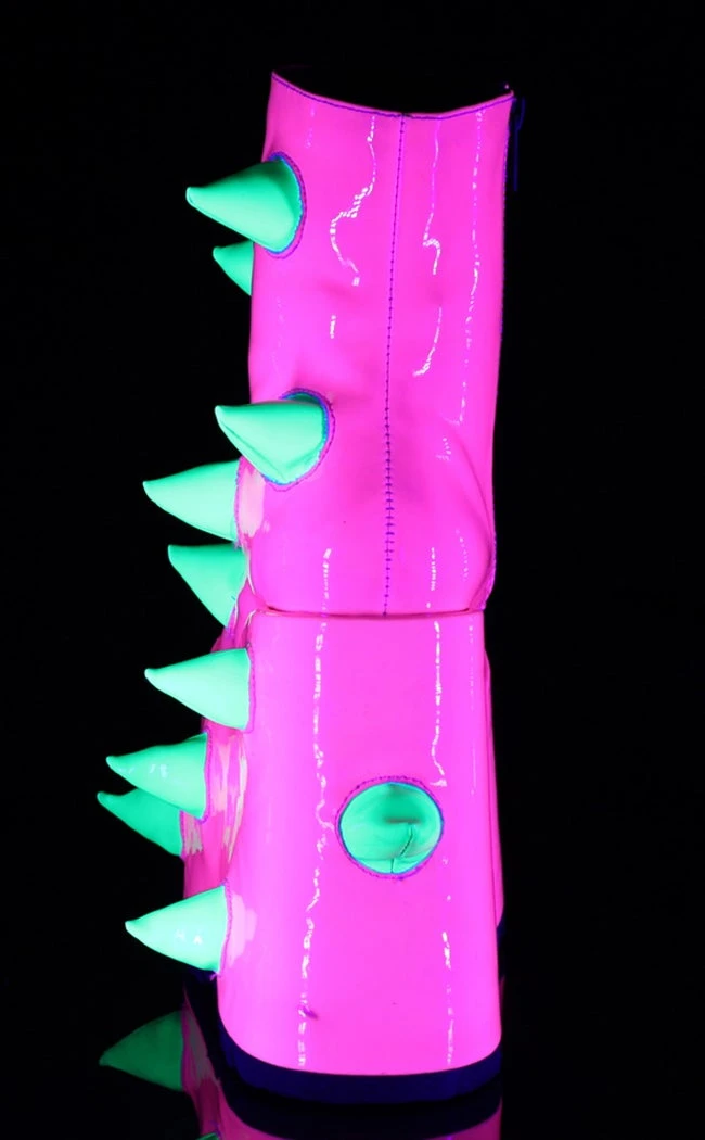 Demonia Shoes SLAY-77 UV Neon Pink-Neon Green Platform Boots 6 Demonia Shoes SLAY-77 UV Neon Pink-Neon Green Platform Boots