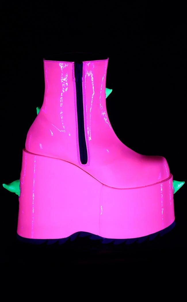 Demonia Shoes SLAY-77 UV Neon Pink-Neon Green Platform Boots 7 Demonia Shoes SLAY-77 UV Neon Pink-Neon Green Platform Boots