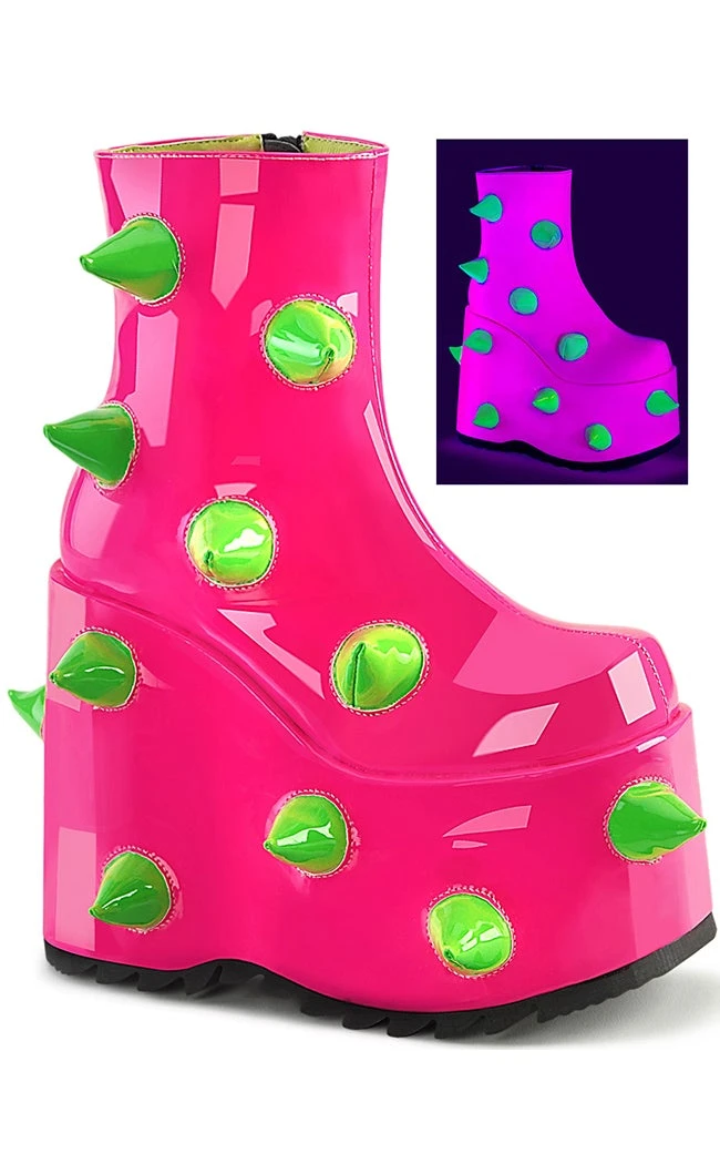 Demonia Shoes SLAY-77 UV Neon Pink-Neon Green Platform Boots 3 Demonia Shoes SLAY-77 UV Neon Pink-Neon Green Platform Boots