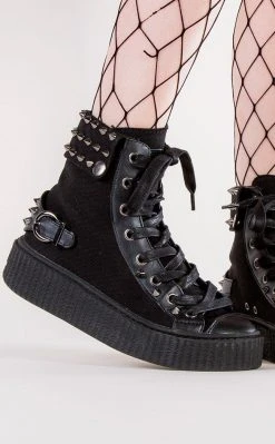 Demonia SNEEKER-266 Black Canvas Creeper Sneakers Shoes