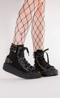 Demonia SNEEKER-266 Black Canvas Creeper Sneakers Shoes