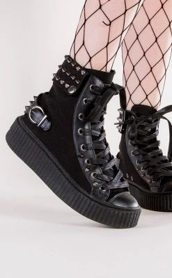 Demonia SNEEKER-266 Black Canvas Creeper Sneakers Shoes
