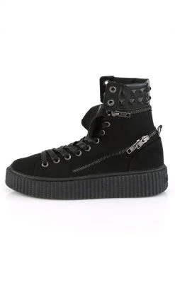 Demonia SNEEKER-270 Black Canvas Zipper Creeper Sneakers