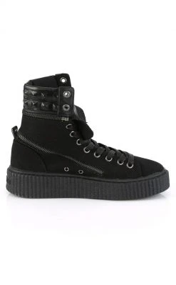 Demonia SNEEKER-270 Black Canvas Zipper Creeper Sneakers