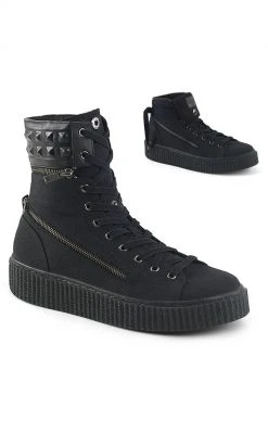 Demonia SNEEKER-270 Black Canvas Zipper Creeper Sneakers