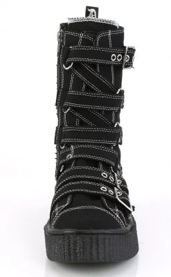 Demonia SNEEKER-318 Black Canvas Strapped Creeper Sneakers