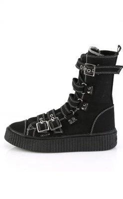 Demonia SNEEKER-318 Black Canvas Strapped Creeper Sneakers