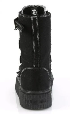 Demonia SNEEKER-318 Black Canvas Strapped Creeper Sneakers