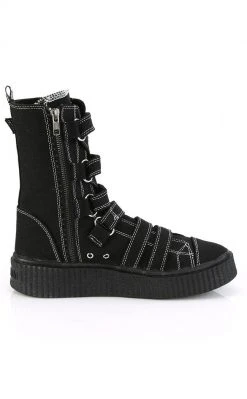 Demonia SNEEKER-318 Black Canvas Strapped Creeper Sneakers
