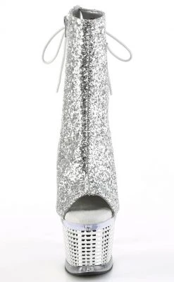 Pleaser SPECTATOR-1018 Silver Glitter Ankle Boots