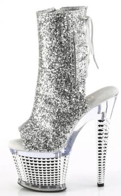 Pleaser SPECTATOR-1018 Silver Glitter Ankle Boots