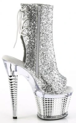 Pleaser SPECTATOR-1018 Silver Glitter Ankle Boots