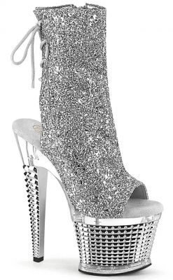 Pleaser SPECTATOR-1018 Silver Glitter Ankle Boots