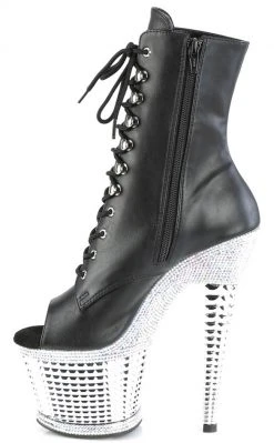 Pleaser Pole Shoes SPECTATOR-1021RS Black Matte/Silver Rhinestone Ankle Boots