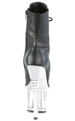 Pleaser Pole Shoes SPECTATOR-1021RS Black Matte/Silver Rhinestone Ankle Boots
