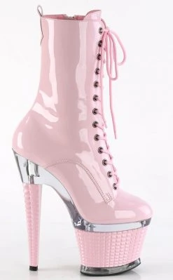 Pleaser Pole Shoes SPECTATOR-1040 Baby Pink Patent/Clear Ankle Boots