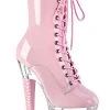 Pleaser Pole Shoes SPECTATOR-1040 Baby Pink Patent/Clear Ankle Boots