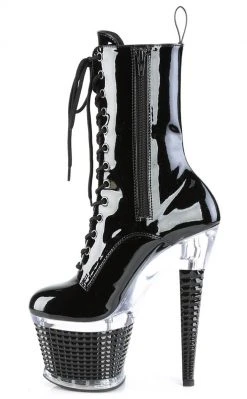 Pleaser SPECTATOR-1040 Black Patent/Clear Ankle Boots Pole Shoes