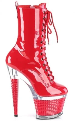 Pleaser SPECTATOR-1040 Red Patent/Clear Ankle Boots Pole Shoes