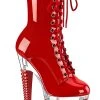 Pleaser SPECTATOR-1040 Red Patent/Clear Ankle Boots Pole Shoes