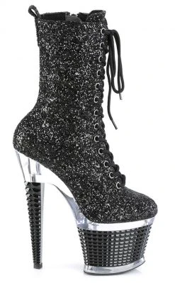 Pleaser SPECTATOR-1040G Black Glitter Ankle Boots Pole Shoes