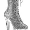 Pleaser Pole Shoes SPECTATOR-1040G Silver Glitter Ankle Boots