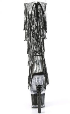 Pleaser SPECTATOR-2017RSF Black Rhinestone Knee High Boots