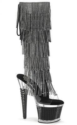 Pleaser SPECTATOR-2017RSF Black Rhinestone Knee High Boots