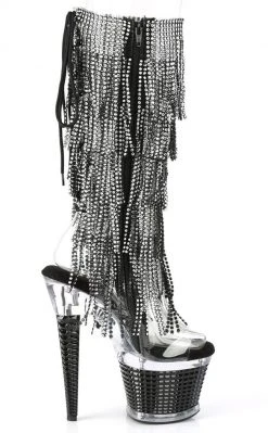 Pleaser SPECTATOR-2017RSF Black Rhinestone Knee High Boots
