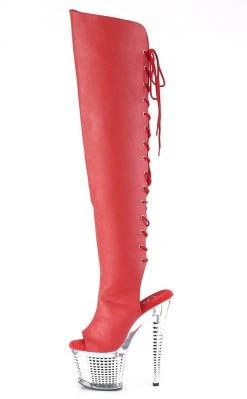 Pleaser Pole Shoes SPECTATOR-3019 Red/Silver Chrome Thigh High Boots