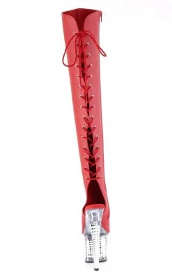 Pleaser Pole Shoes SPECTATOR-3019 Red/Silver Chrome Thigh High Boots