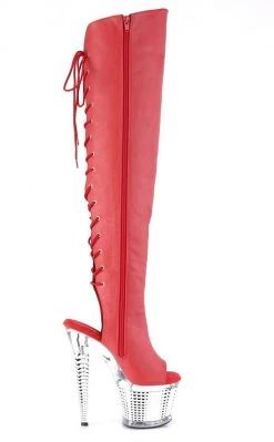 Pleaser Pole Shoes SPECTATOR-3019 Red/Silver Chrome Thigh High Boots