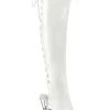 Pleaser Pole Shoes SPECTATOR-3019 White/Silver Chrome Thigh High Boots