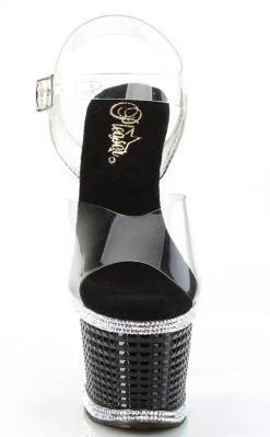 Pleaser SPECTATOR-708RS Clear/Black Rhinestone Heels (Last Pair: Size 6)