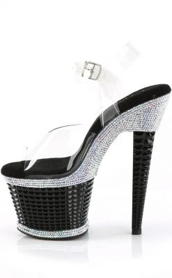 Pleaser SPECTATOR-708RS Clear/Black Rhinestone Heels (Last Pair: Size 6)