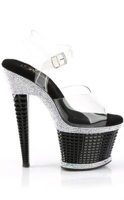 Pleaser SPECTATOR-708RS Clear/Black Rhinestone Heels (Last Pair: Size 6)