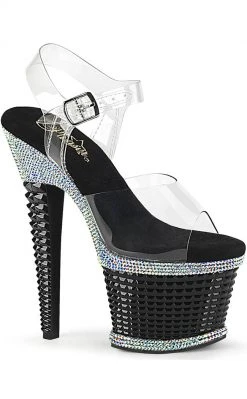 Pleaser SPECTATOR-708RS Clear/Black Rhinestone Heels (Last Pair: Size 6)