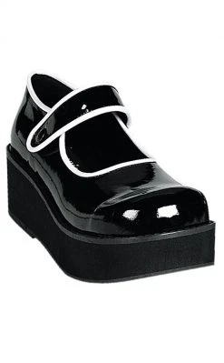 Demonia SPRITE-01 Black & White Patent Platform Mary Janes