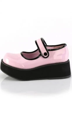 Demonia Shoes SPRITE-01 Pink Holo Patent Platform Mary Janes
