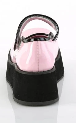 Demonia Shoes SPRITE-01 Pink Holo Patent Platform Mary Janes
