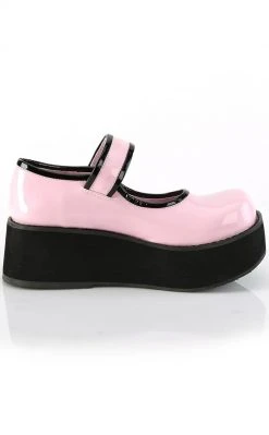 Demonia Shoes SPRITE-01 Pink Holo Patent Platform Mary Janes