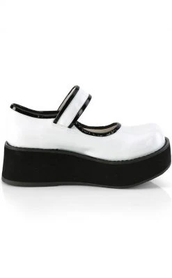 Demonia SPRITE-01 White Holo Patent Platform Mary Janes