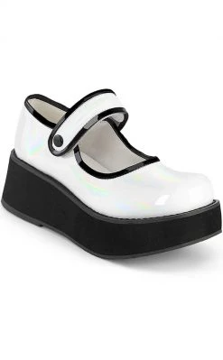 Demonia SPRITE-01 White Holo Patent Platform Mary Janes
