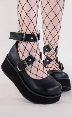 Demonia Shoes SPRITE-02 Black Vegan Leather Platform Mary Janes