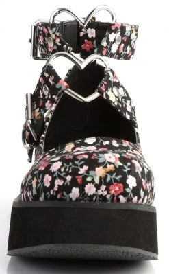 Demonia Shoes SPRITE-02 Floral Fabric Platform Mary Janes